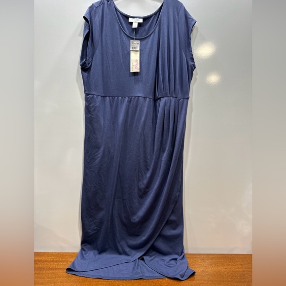 MOTHERHOOD Maternity Dress Blue Size‎ 1X Semi Wrap Dress Cap Sleeve Stretch - Picture 1 of 9